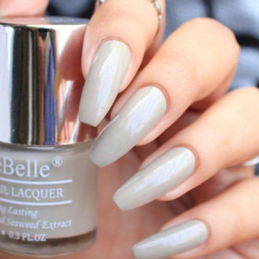 DeBelle Gel Nail Polish Moonstone Bloom (Grey Taupe Nail Paint)|Non UV - Gel Finish |Chip Resistant | Seaweed Enriched Formula| Long Lasting|Cruelty and Toxic Free| 8ml Glossy Finish